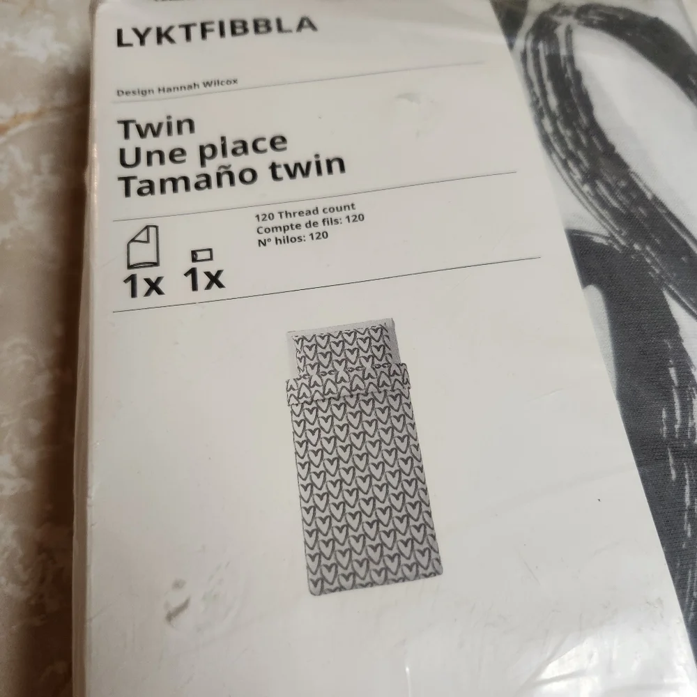 Ikea LYKTFIBBLA Twin Duvet Cover W Pillowcase Set Hannah Wilcox dark Grey Hearts
